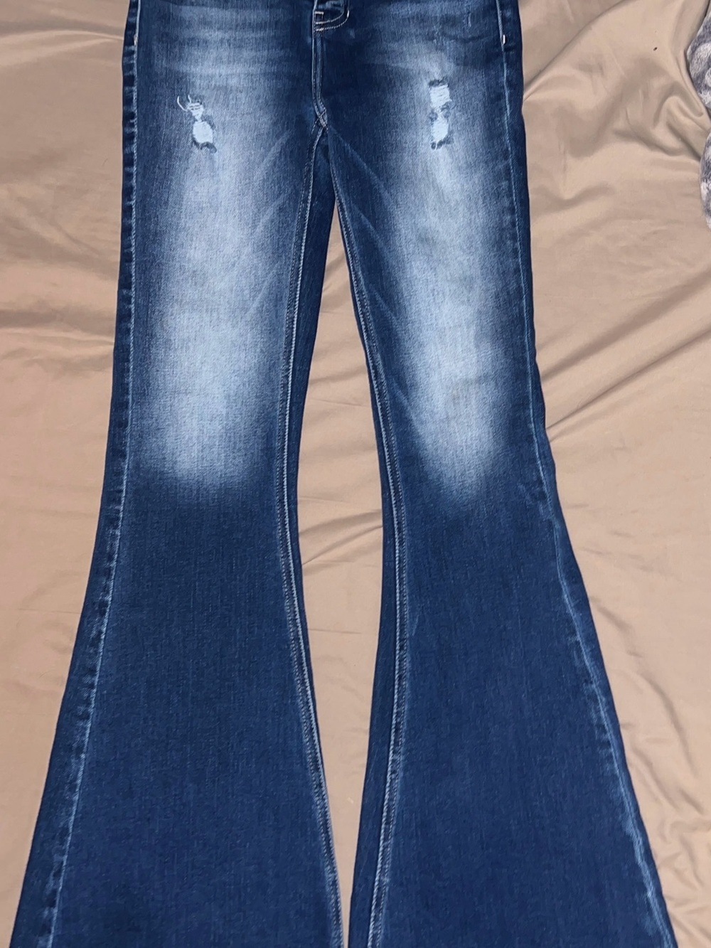 KanCan Dark Blue Flare Jeans with Light Distressing